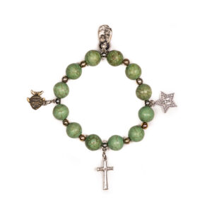Bracelet with Silver Charms - Green, My Bethlehem Crafts, Handcarved Olivewood from the Holy Land