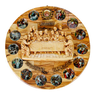 My Bethlehem Crafts | Circle Olivewood Plaque of Last Supper